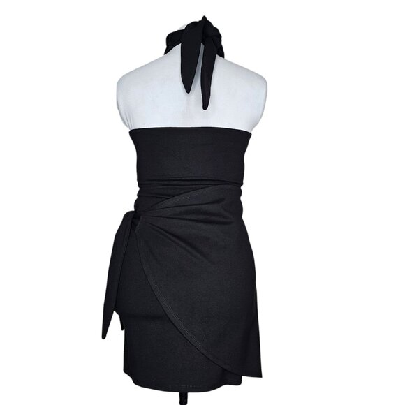Lovers And Friends S Black Corey Halter Wrap Skirt Mini Dress Going Out Club - Picture 3 of 7